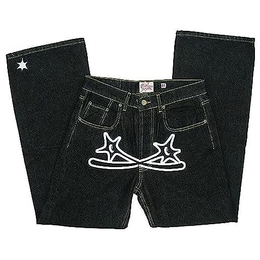 Yeooa uomo sweatpants y2k star eye print hip hop clothing cargo jeans outdoor pants abbigliamento vintage jogging bottom pants per uomini e donne (nero, s)