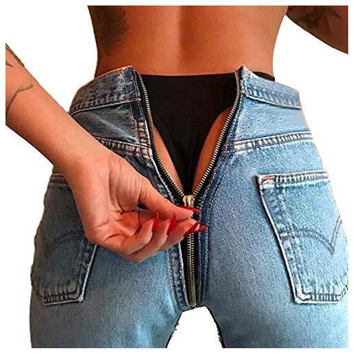 SalmophC jeans con cerniera posteriore donna sexy con cerniera posteriore pantaloni elasticizzati in denim skinny pantaloni casual a vita alta