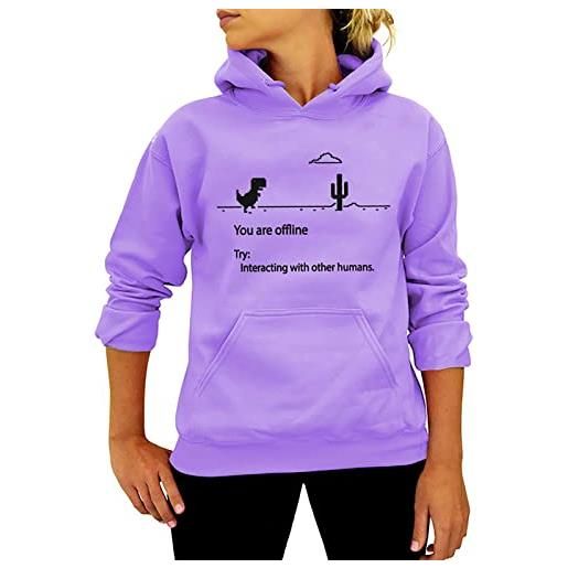 LEOSHI donna felpa con cappuccio stampa di lettere hoodie giacca e cappello con stampa you are offline felpa da esterno per il tempo libero in cotone purple-m