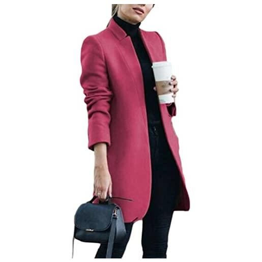 Oanviso cappotto di lana da donna lungo casual cappotto slim fit coat lana donna primavera elegante giacca con cintura moda cappotto con bottoni lungo tinta unita d arancione s