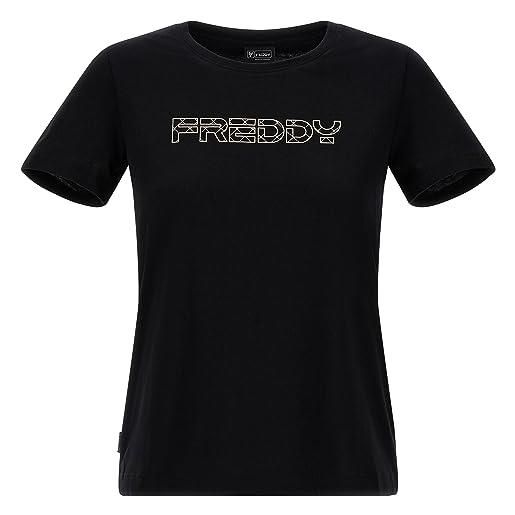 FREDDY - t-shirt in jersey di cotone con logo bronzo, donna, nero, large