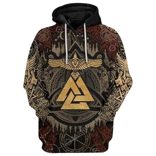 JOTUDE men's vikings tattoo norse mythology 3d printed. Raven compass pattern retro hoodie pullover, harajuku valknut pocket casual jacket pullover autumn (color: color, size: xxxxl)