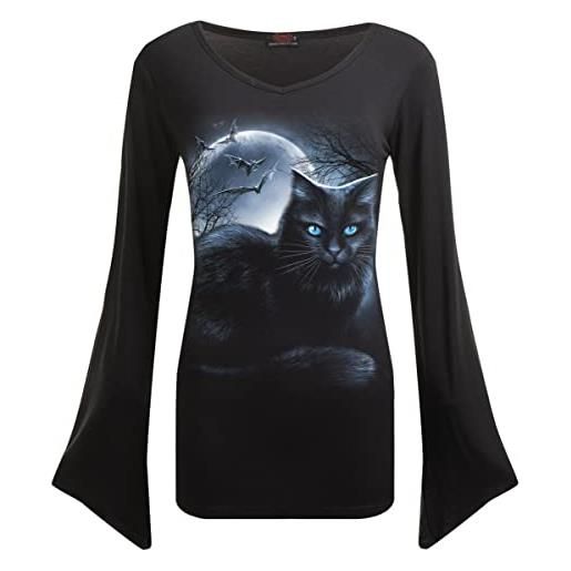Spiral direct mystical moonlight-v neck goth sleeve top maglia a maniche lunghe, nero (black 001), 40 (taglia produttore: small) donna