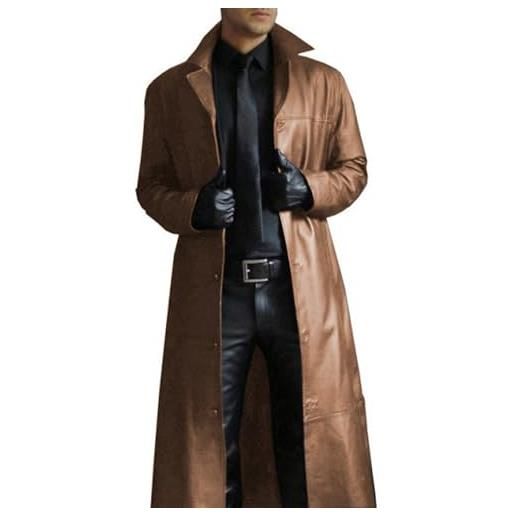 LAZIRO moda uomo autunno e inverno temperamento monopetto risvolto tinta unita trench coat tipo slim sezione lunga giacca di pelle maschio giacca cappotto