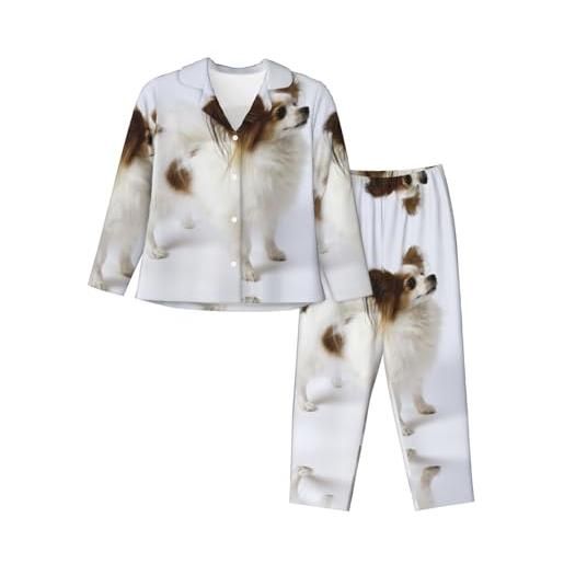 SCAUA happy short haired dog pigiama set per le donne morbido manica lunga camicia pigiama pantaloni pigiami set primavera inverno homewear, simpatico cane bianco. , s