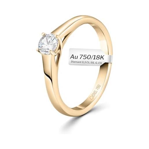 EDELIND anello solitario diamante 0.30 ct oro giallo 18k 750 anello donna con diamante taglio brillante anello di fidanzamento ø 55 mm con scatola regalo