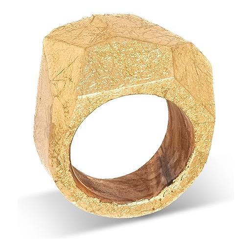 Benny Ilardo Gioielli - anello da donna in legno d'ulivo rivestito in foglia oro - idea regalo gioiello artigianale made in italy 100% naturale cod. Ag6 (misura 15 mm interni 16,5)