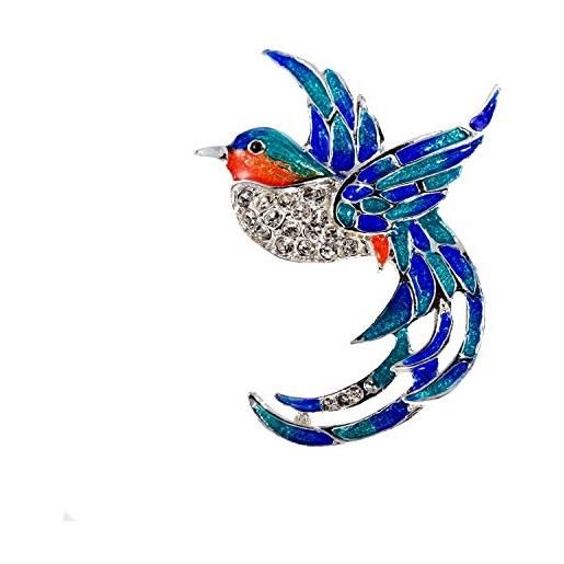 ba bijou-art spilla a forma di uccello con cristalli blu smaltati e cristalli, 4,5 x 3 cm