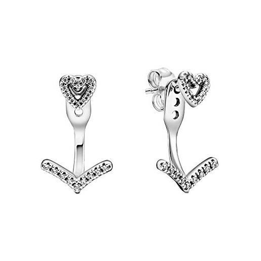 Pandora wish wishbone - orecchini a forma di cuore, in argento sterling con zirconi, dimensioni: 1,7 cm, 1,7cm, argento sterling, zirconia cubica