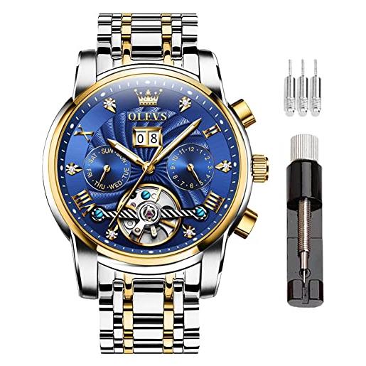 OLEVS watches men automatic, self winding skeleton watches for men tourbillon no battery, luxury stainless steel watch with date mechanical men's watches waterproof fashion for men