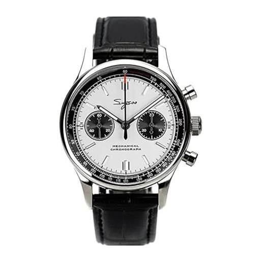 Seestern sugess cronografo panda meccanico acciaio pelle nero bianco orologio uomo