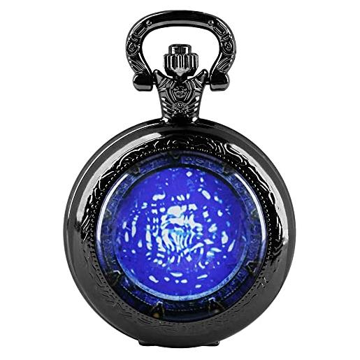 Tiong orologio da tasca al quarzo rotondo cabochon in vetro nero, orologio da tasca al quarzo con toppa alla moda da uomo, ph005