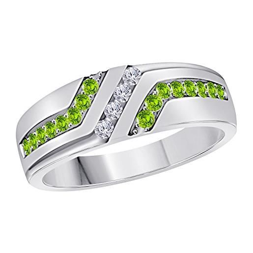 RS JEWELS - anello da uomo in argento sterling 925, 6 mm, taglio brillante da 0,25 ct, con peridoto verde e diamanti sintetici, stile hip hop, per fidanzamento e matrimonio e argento, 70 (22.3), cod. 