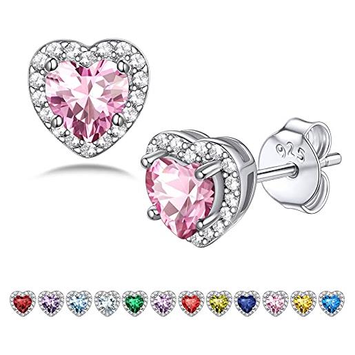 Bestyle orecchini argento 925 pietre portafortuna ottobre rosa tormalina diamante orecchini forma cuore orecchini donna, confezione regalo