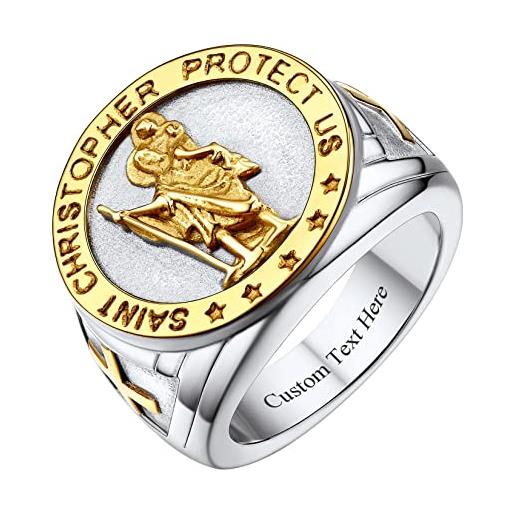 U7 anello uomo di saint christopher, vintage anello croce in acciaio inossidabile, taglia 10 argento oro anello personalizzato di protezione, cristianesimo fede gioielli regalo per cristiano