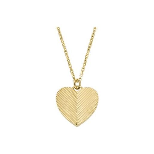 Fossil collana con pendente harlow linear texture heart da donna in acciaio color oro, jf04652710