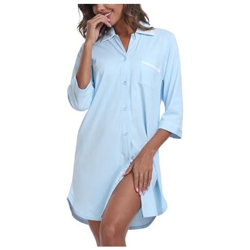 COLORFULLEAF camicia da notte da donna, a maniche lunghe, in cotone, per allattamento, da donna, con bottoni, taglie s-xxl, azzurro, l