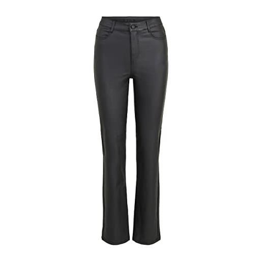Vila vicommit coated hw straight pant-noos pantalone ecopelle, nero, xs donna