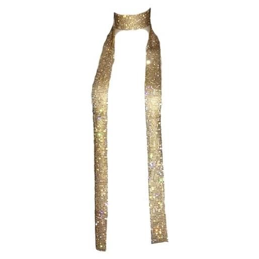 Wisafory sciarpa in metallo con paillettes da donna con glitter, sciarpa lunga per cravatte, sciarpe, catenine, sottile, per matrimoni, carnevale, accessori per feste, nero con strass, 160 cm