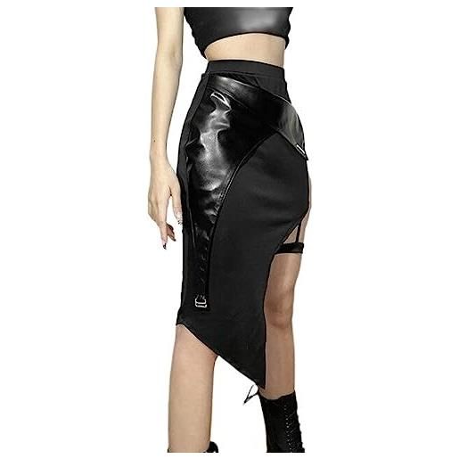 SHANHE goth dark techwear gothic patchwork sexy mini skirts women grunge irregular hem high waist cargo skirt hip hop black summer 2023-black, s