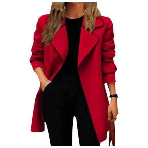 shownicer cappotto donna trench lungo manica lunga cappotti di lana casual cardigan giacca con risvolto tinta unita cappotti autunno inverno a rosso xl
