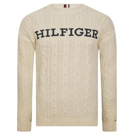Tommy Hilfiger cable mw0mw330820k4 - maglione con scollo rotondo, colore: bianco, bianco, xl