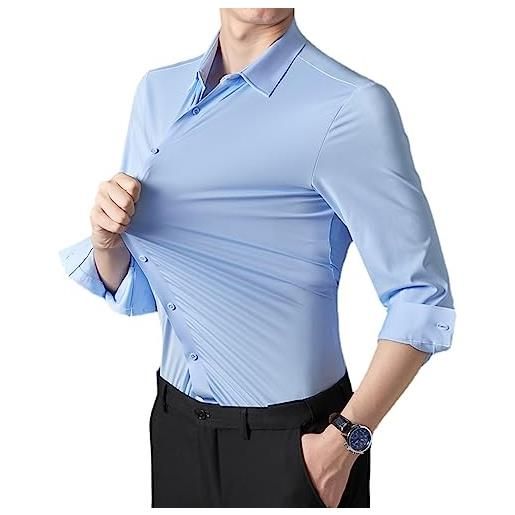 WINDEHAO camicia da uomo senza traccia elastica, non ferro slim fit maniche lunghe camicia d'affari classica resistente alle rughe camicie lavoro (44/4xl, light blue)