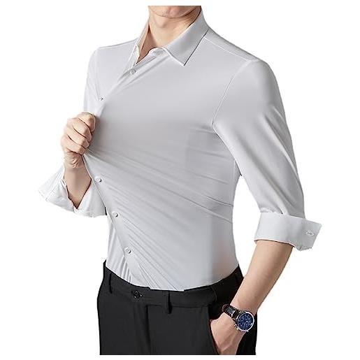 WINDEHAO camicia da uomo senza traccia elastica, non ferro slim fit maniche lunghe camicia d'affari classica resistente alle rughe camicie lavoro (40/l, white)