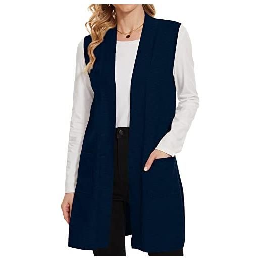 breezy lane cardigan da donna senza maniche, a costine, aperto sul davanti, drappeggiato, gilet lungo maglione con tasche, marina militare, xxl