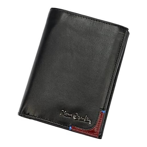 Pierre Cardin elegante portafoglio da uomo 100% pelle naturale 9,5 x 13 x 3 cm può contenere fino a 8 carte 2 scomparti per banconote, 1 tasca con cerniera, nero + rosso, tilak75