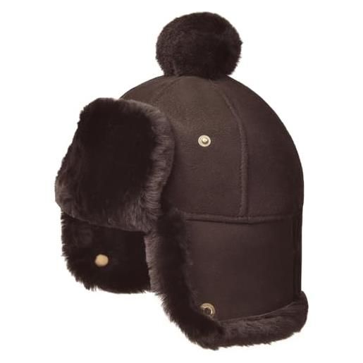 Harssidanzar invernale cappello da aviatore in pelle per uomo e donna cappello in pelle di agnello shearling cappello cu607eu, cammello, taglia l