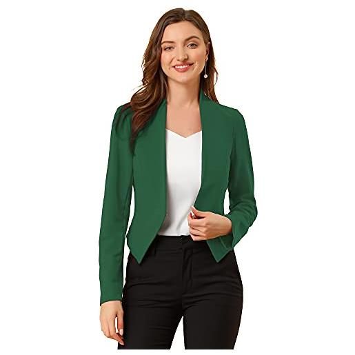 Allegra K giacca blazer corta da donna senza colletto da lavoro da ufficio, verde scuro, 40