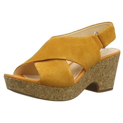 Clarks maritsa lara, sandali con cinturino alla caviglia donna, giallo (amber suede amber suede), 41 eu