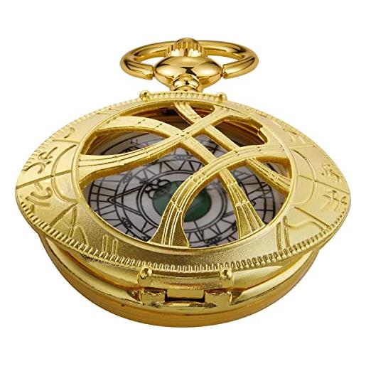 Tiong antico steampunk quarzo orologio da tasca ciondolo collana catena regalo uomini, orologio da tasca al quarzo orologio da tasca degli uomini, qz404-oro. 