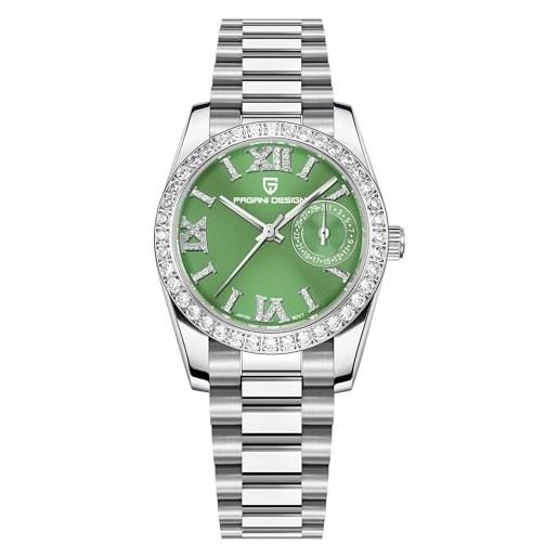 CEYADG pagani design orologio da donna al quarzo elegante, orologio da polso di lusso con diamanti per le donne con cinturino in acciaio inox (verde)