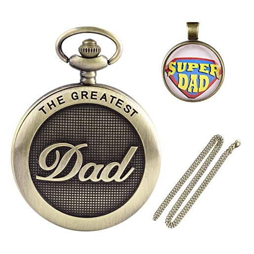 Tiong orologio da tasca personalizzato con incisione, per compleanno, san valentino, laurea, festa del papà, orologio da tasca al quarzo, da uomo, con confezione regalo, dad-set-001. 
