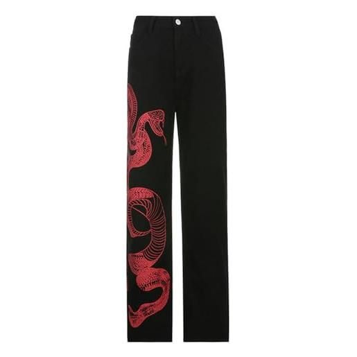 WEITING jeans mamma asimmetrici con stampa serpente americano harajuku pantaloni cool dritti larghi da donna con design personalizzato-1-m