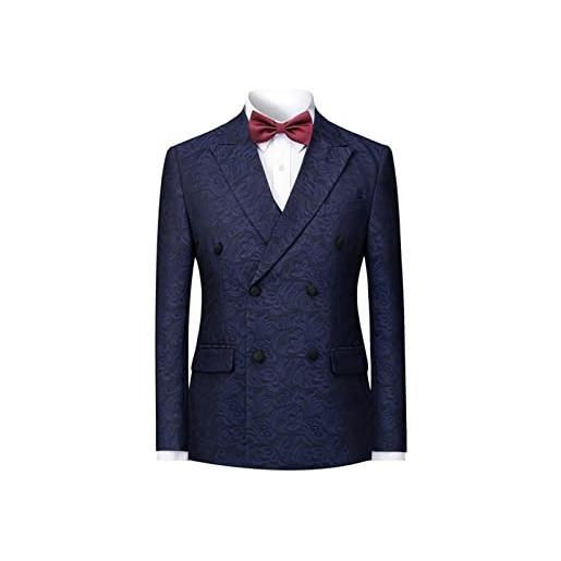 RAJEGAR abito da uomo 3 pezzi cena di nozze business casual jacquard smoking floreale blazer gilet pantaloni, blue, m