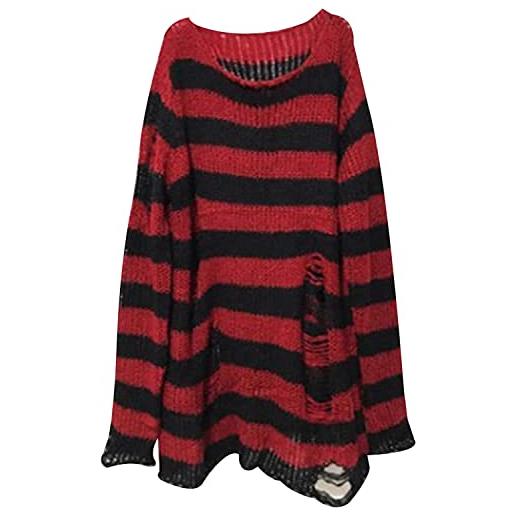 Tooe y2k oversize goth punk strappato a righe a maniche lunghe pullover maglione fata grunge distressed emo streetwear top vestiti, rosso, taglia unica