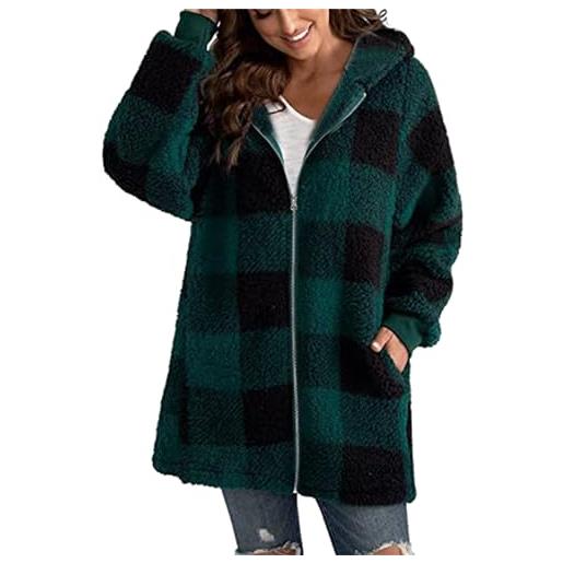 crazynekos cappotto da donna in pile sfocato a maniche lunghe autunno inverno giacca cardigan capispalla, verde, xxl