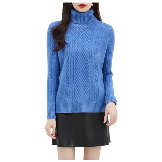 Disimlarl dolcevita donna lana merino maglione inverno caldo pullover manica lunga solido maglieria maglioni, blu, l
