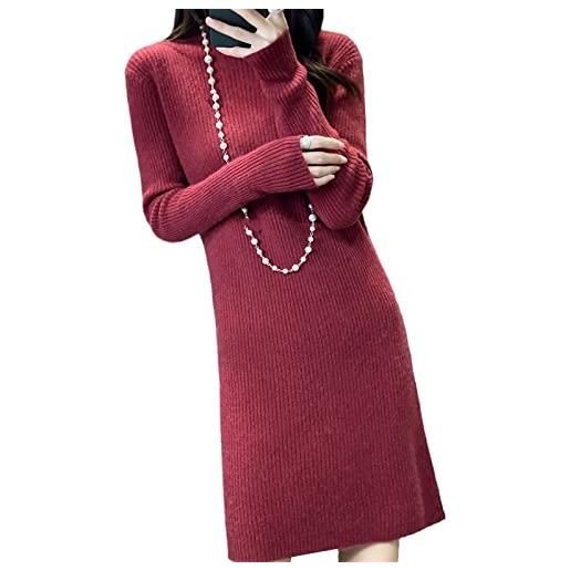 Kelsiop 100% cashmere e lana abito lavorato a maglia donna moda inverno abito lungo caldo, rosso, m