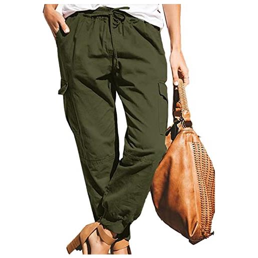 Greensen pantaloni da escursionismo da donna in puro colore pantaloni da jogging femminili a vita alta pantaloni morbidi leggeri con coulisse pantaloni cargo a gamba affusolata vita media(l-od verde)