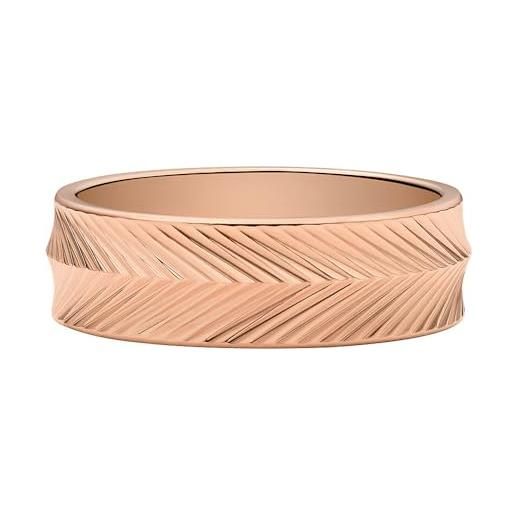 Fossil anello a fascia harlow linear texture da donna in acciaio color oro rosa, jf046637916