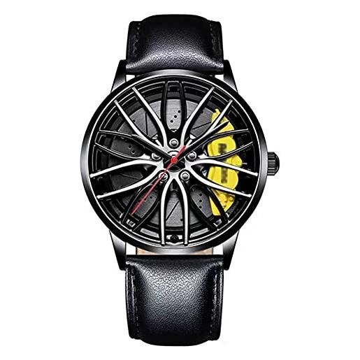 Thomm orologi da uomo car wheel rim hub steel impermeabile cool 3d fashion estate guarnizione regalo di lusso per uomo caso (color: yellow, dimensione: a)