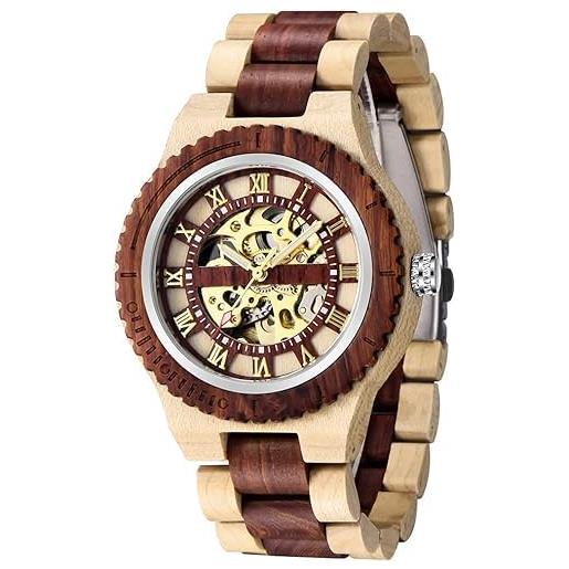Tiong orologio sportivo meccanico in legno quadrante digitale cavo cinturino in legno con lancette luminose orologio meccanico uomo
