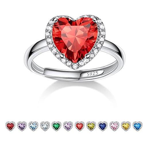Bestyle anello donna argento 925 regolabile con pietra rubino luglio, anello regolabile con pietra portafortuna cuore anello argento 925 donna, confezione regalo