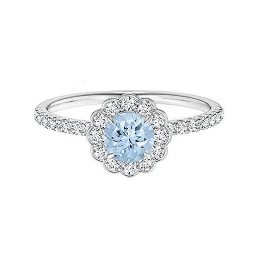 Shine Jewel solitario 4 mm rotondo gemma acquamarina blu 925 sterline d'argento floreale donne nozze squillo (argento sterling, 17)