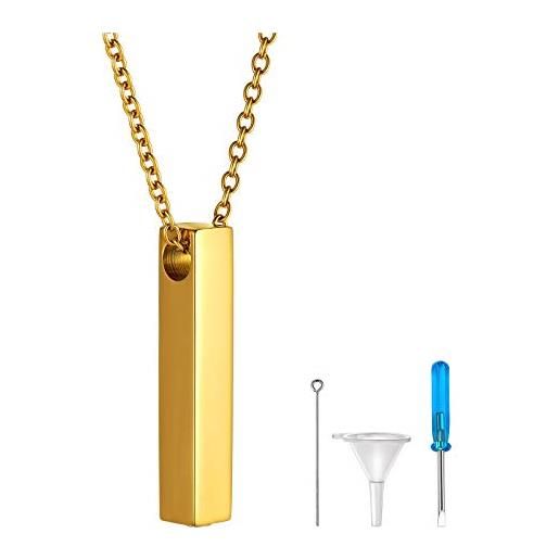 FindChic collana oro personalizzata ciondolo urna per ceneri placcato oro acciaio cremazione gioielli impermeabile collana con barra verticale cremazione gioielli adulti
