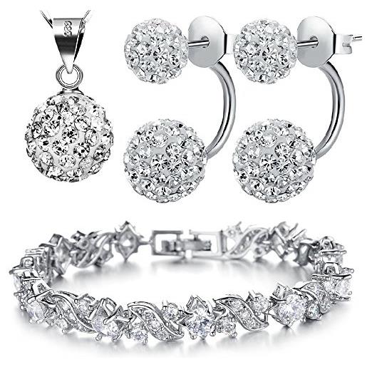 Kim Johanson - parure da donna queen, collana con ciondolo, orecchini e braccialetto in argento sterling 925 e acciaio inox con zirconi incastonati, con custodia